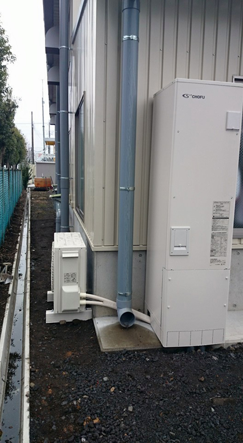 30メートル電源施工!エコキュート工事|宇都宮市 某倉庫(2015.03.20)